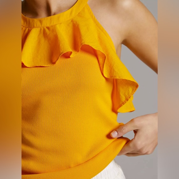 Anthropologie Maeve Ruffled Rib Halter Tank in Mango size Extra Small - NWT - Picture 3 of 16